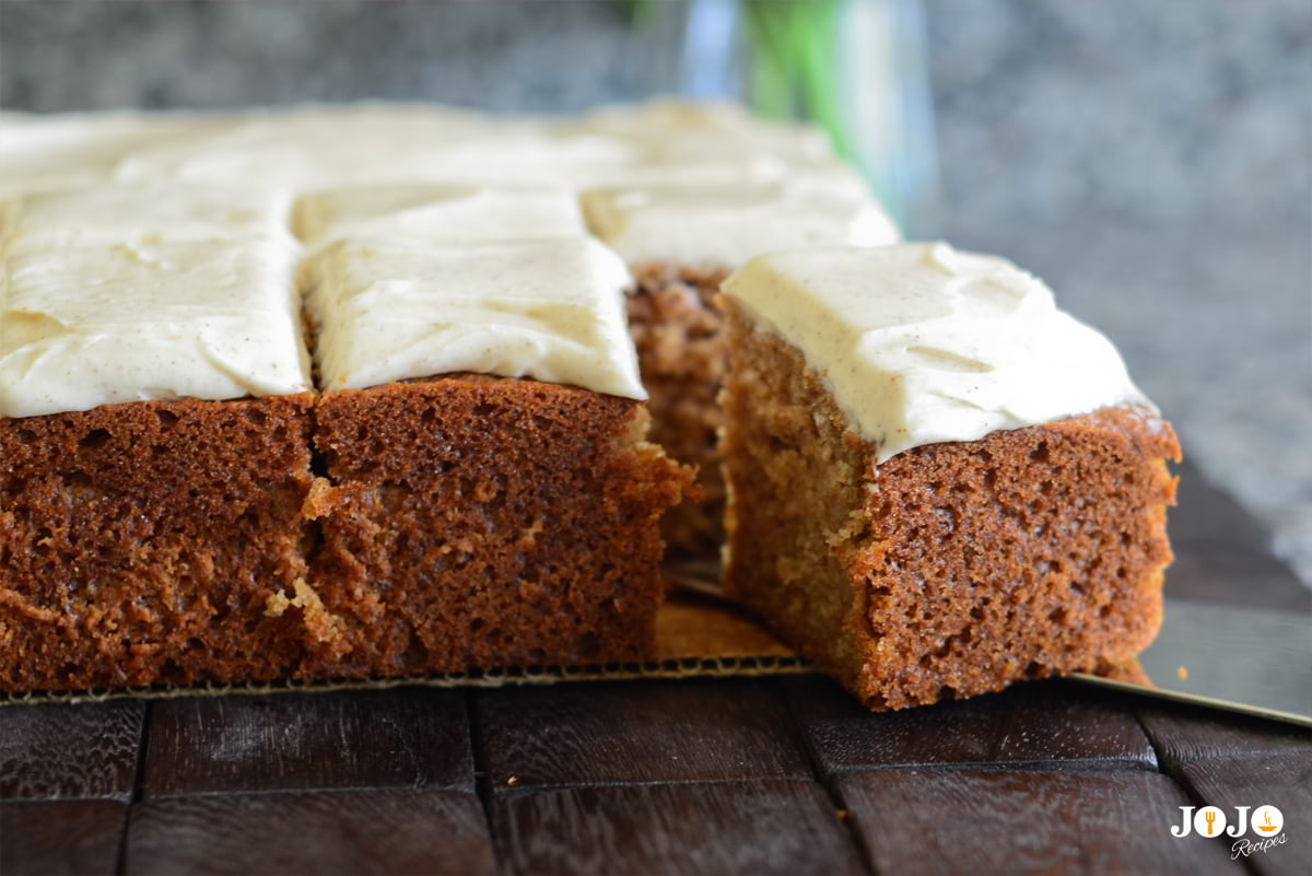 Step 4: Bake the applesauce cake then cool and serve Golden baked applesauce cake cooling on a wire rack