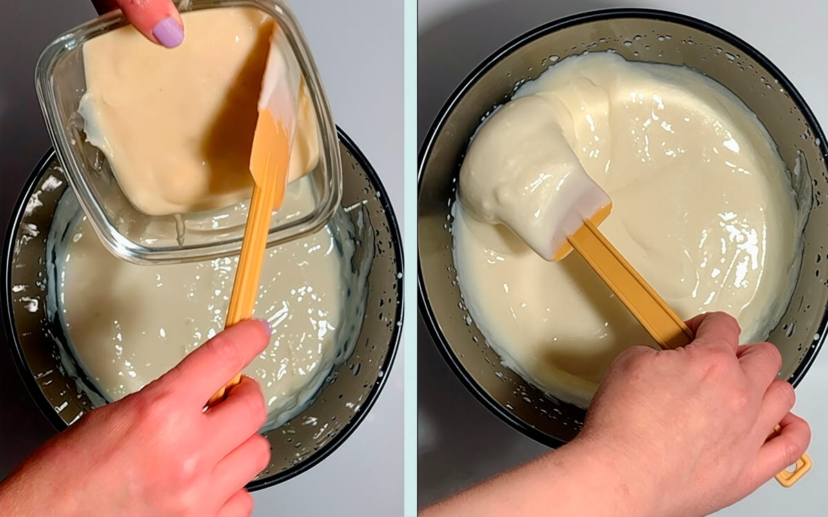 Step 4 how to make dirt cake – combine pudding and cream cheese mixtures