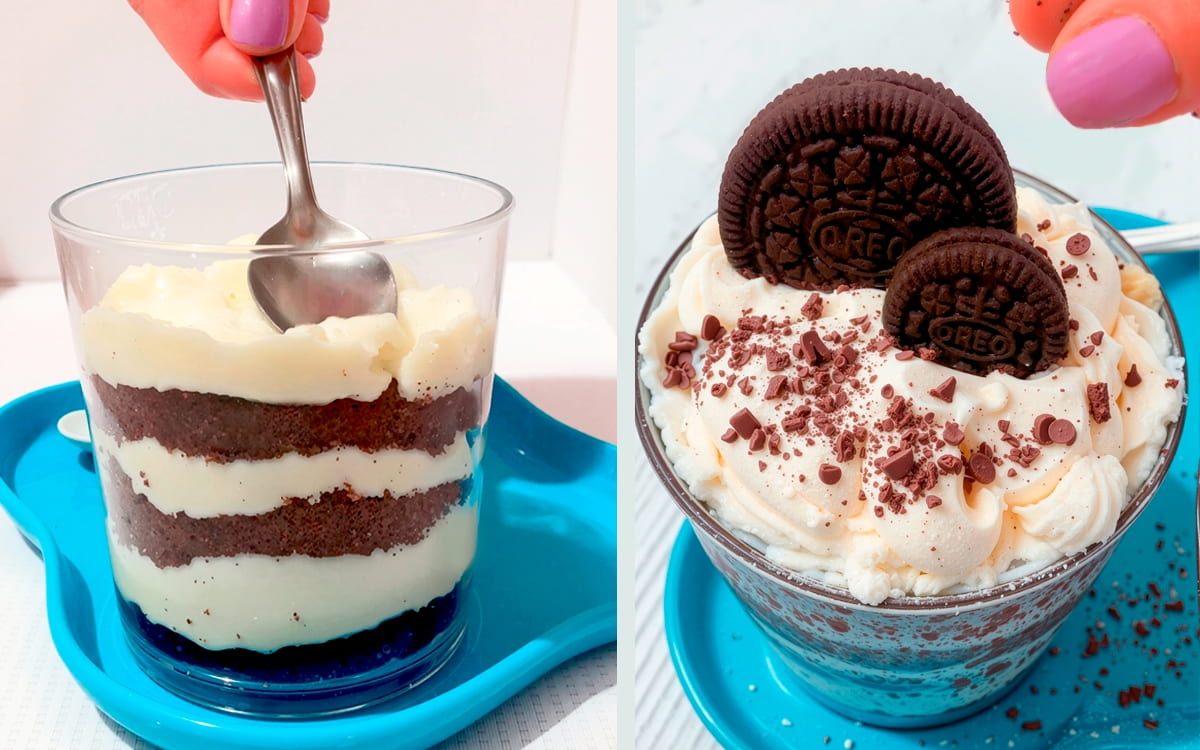 Step 5 how to make dirt cake – layer crushed Oreos with creamy pudding mixture