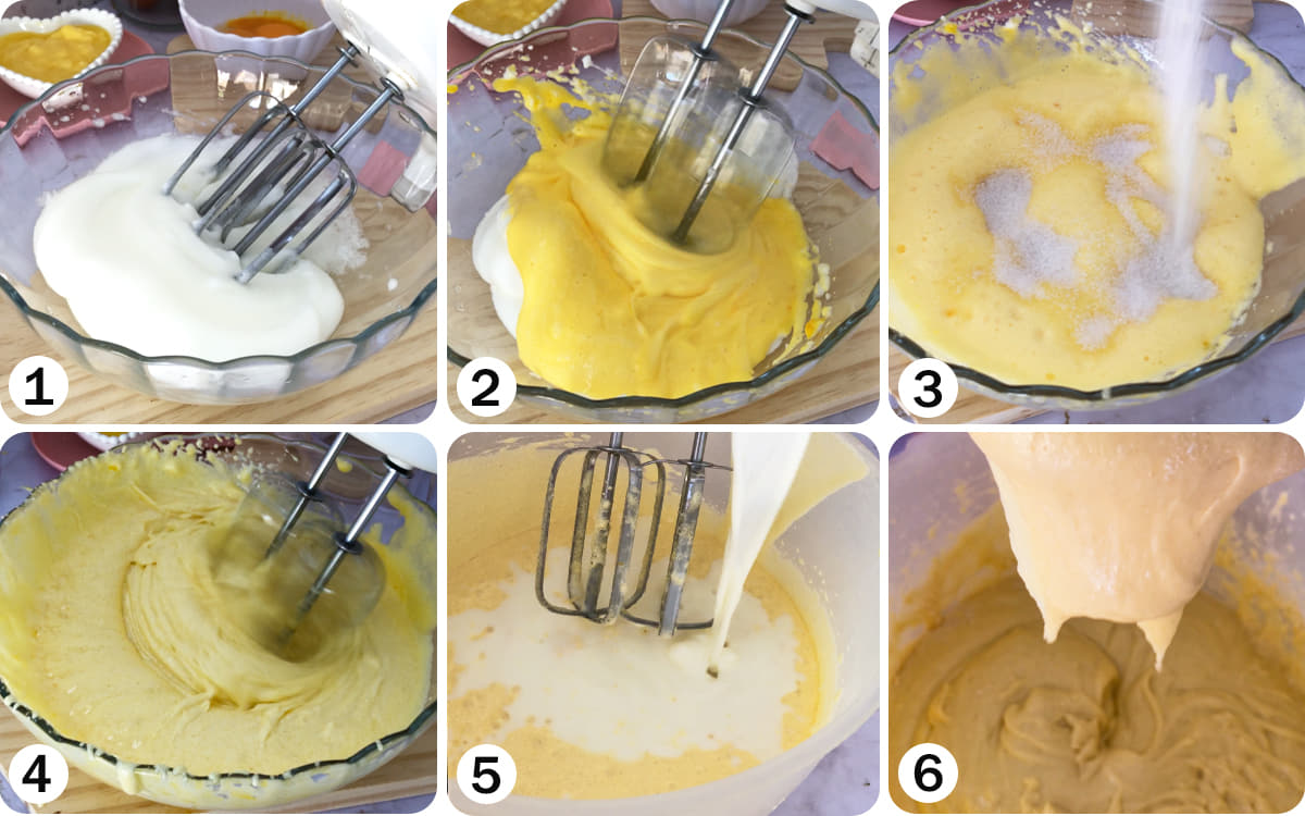 Preparing soft cake batter for fresh peach cake recipe