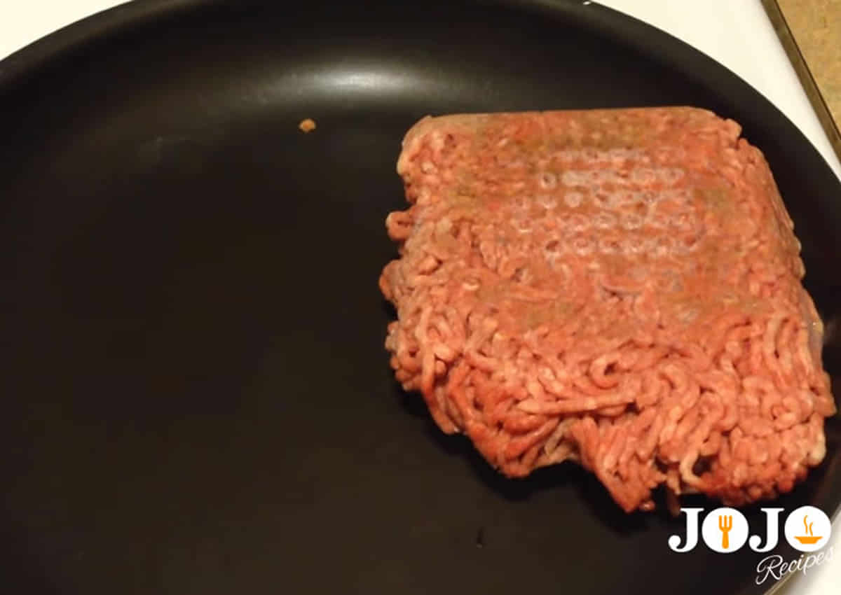 Ground beef cooking in a skillet for Tater Tot Casserole filling